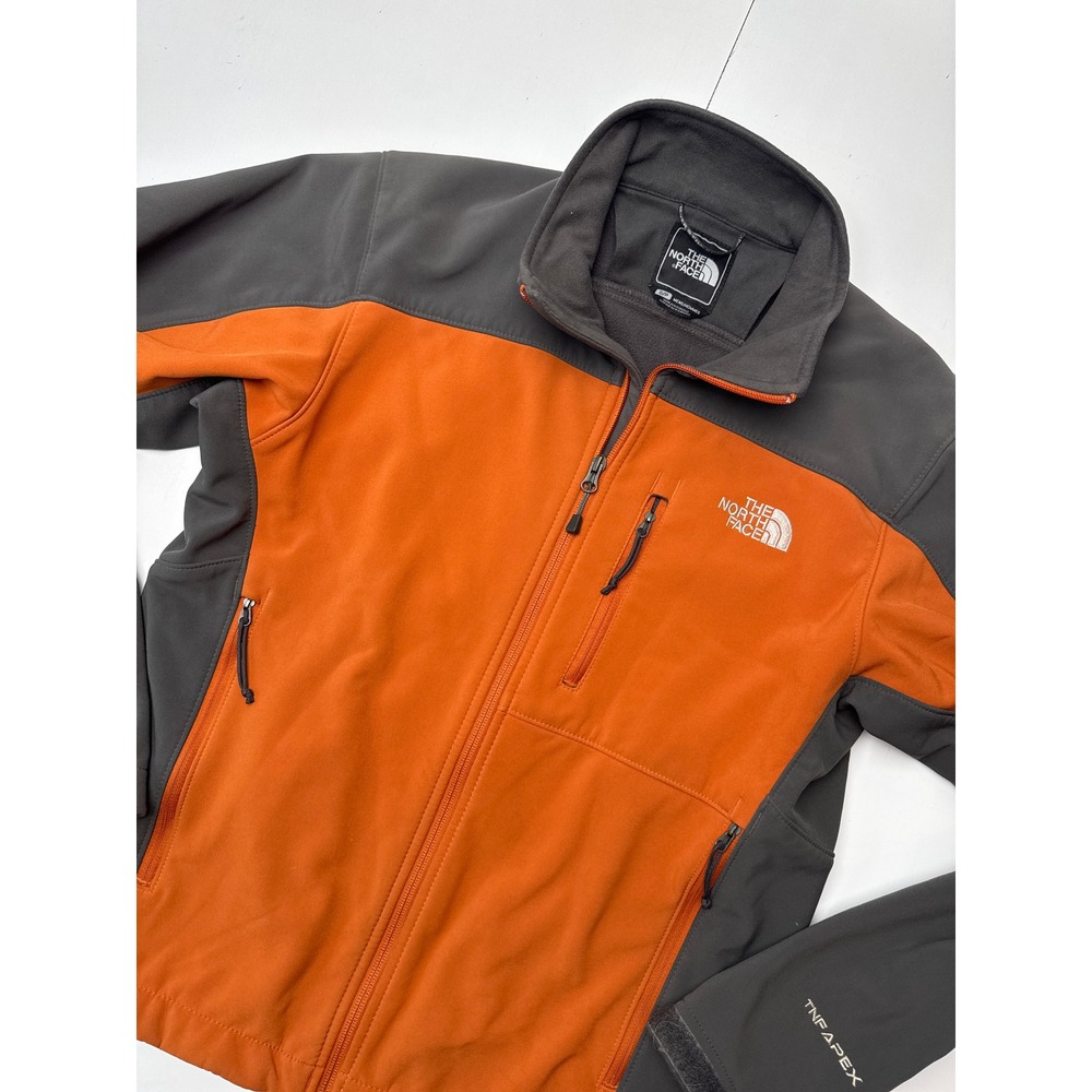The North Face Apex Softshell Jacket Mens Small Orange Grey Colorblock Full Zip